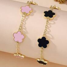 2 件简约设计黑色和粉色五叶草手链套装，适合日常佩戴和节日/礼物 - 彩色 - 查看 5