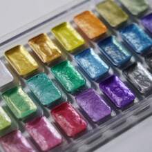 Set de pintura de acuarela sólida metálica perlada de 24 colores con brillo dorado: perfecto para el arte de uñas, pintura Thangka, dorado y diseños artísticos - Paleta compacta y práctica para viajar, vuelta al colegio, útiles escolares