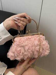 优雅玫瑰图案晚宴包、婚礼派对手拿包、温柔甜美女士钱包、情人节女士礼物（图案随机）情人节