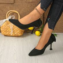 优雅女士尖头高跟鞋 - 百搭四季高跟鞋，透气设计，合成衬里和橡胶鞋底 - 适合办公室和派对，蝴蝶结细节派对正装高跟鞋，适合办公室、派对、婚礼、四季 - 黑色 - 查看 6