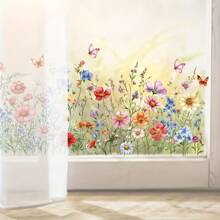 1 buc. Autocolant folie de plastic pentru ferestre cu model floral în stil grădină - Finisaj semi-mat autoadeziv, față-verso, autocolant decorativ din PVC pentru sticlă detașabil cu flori colorate și bujor, crizanteme sălbatice - Autocolante decorative dreptunghiulare de unică folosință pentru cameră, decorațiuni interioare, decorațiuni de perete, decorațiuni dormitor, decorațiuni baie, decorațiuni cameră, decorațiuni interioare, tapet pentru living, autocolante de perete, tapet, decorațiuni bucătărie, autocolante personalizate