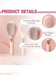 1/2pcs Retractable Self-Cleaning Anti-Static Comb, One-Button Comb, Scalp Massage Brush Suitable For All Hair Types, Easy To Detach And Clean (Pink And Beige (Button)), Note: The Product Material Is Sturdy