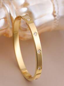 3pcs Fashion 18K Gold Plated Stainless Steel Four-Leaf Clover Nail Bracelet, Suitable For Women's Party, Daily Wear, European And American Style, Personalized, Generous, Luxury Cubic Zirconia Wristband, Wedding Jewelry Set, Gift For Girls, Women, Relatives, Friends, Beautiful Wedding, Birthday, Valentine's Day, Mom, Mother, Mother's Day, Gift