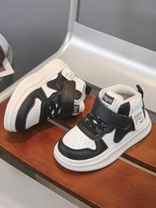 一双帅气儿童高帮白鞋，适合秋季，男童时尚运动鞋，女童休闲鞋，儿童运动鞋 - 黑與白 - 查看 3