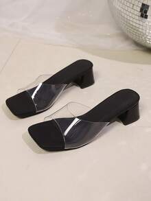 Women's Fashion Transparent High Heel Sandals, Thick Heel Sexy Outdoor Party Shoes For Summer - Black - View 6