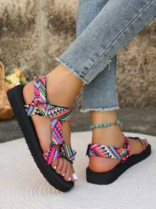 2025 Women's Wide Fit Colorful Print Strap Lightweight Foam Bottom Sandals, Suitable For Home, Leisure And Daily Wear, Summer