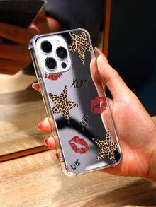 防震镜面元素时尚红唇图案镜面防震手机壳，防水、防震、防刮擦生日礼物派对 - 彩色 - 查看 2