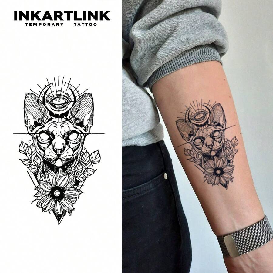 INKARTLINK Tatuajes de gato | Tecnología semi-permanente revolucionaria | Resistente al agua por 15 días, realista | Diseño único, imprescindible | Tatuajes falsos temporales | Efecto de tatuaje genuino