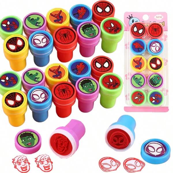 Marvel 10 piezas, Sellos de Spider Man, Hulk y otros superhéroes de Los Vengadores - Sellos de dibujos animados para regalos de fiesta - Múltiples colores, aptos para decoración de scrapbook, oficina, vacaciones, fiesta, temporada de graduación, regalos de cumpleaños (La tarjeta de empaque del producto se envía al azar en diferentes estilos)