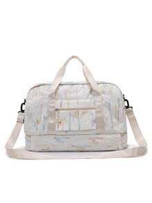 Fashionable & Cute Women Tote Bag With Separate Shoe Compartment, Lightweight Handheld Multi-Layer Pink 3D Lightning Bolt Travel Bag, Large Capacity Diagonal Crossbody Luggage Bag, Wet & Dry Separation Fitness Bag, Suitable For Suitcase, Outdoor, Storage, Colorful Student Schoolbag, Maternity Bag, Girlfriend Gift, Personalized Outdoor Bag, Men's Business Short-Trip Bag Bag For School School Accessories School Stuff - White - View 7