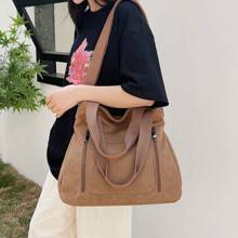 Women's Plain Zip Front Large Capacity Casual Shoulder Bag