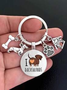 Cute Pet Dachshund Keychain, Alloy Dog Tag Keyring For Wallet, Backpack, Pet Lover, Dog Mom & Dad Gifts - Multicolor - View 1
