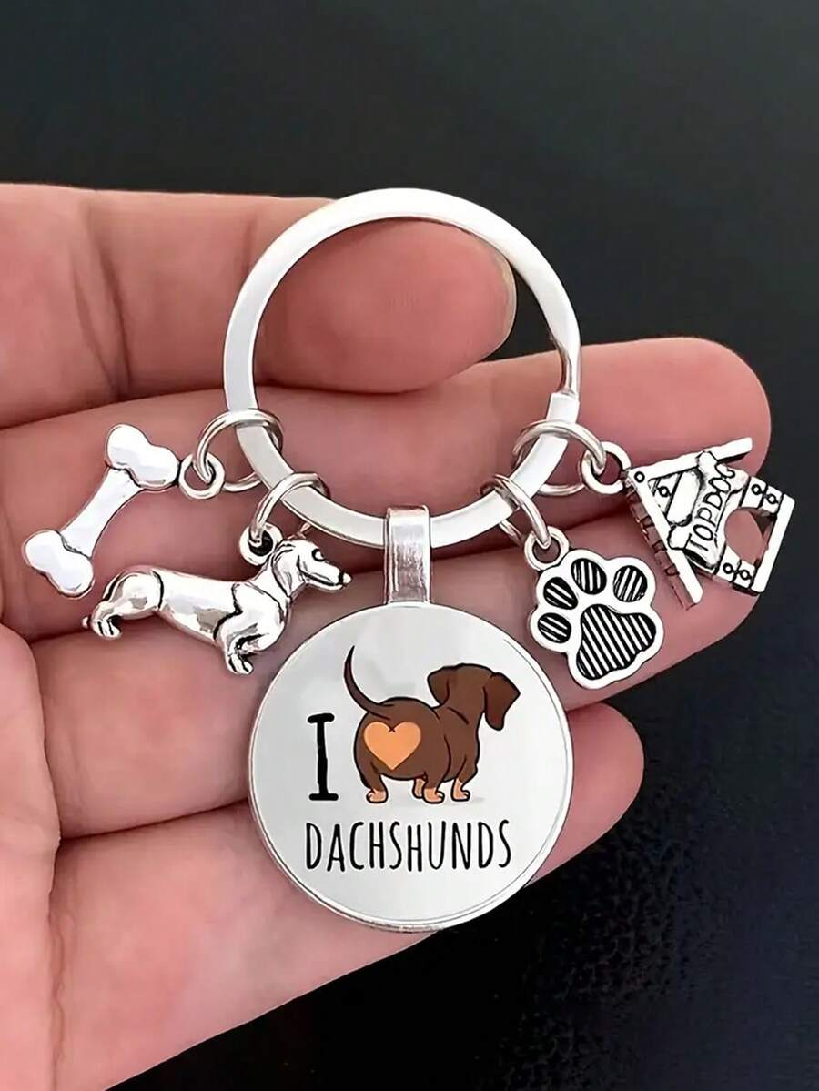 Cute Pet Dachshund Keychain, Alloy Dog Tag Keyring For Wallet, Backpack, Pet Lover, Dog Mom & Dad Gifts - Multicolor - View 1