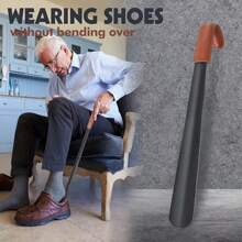 Stainless Steel Shoe Horn With Leather Sheath - Extra Metal Long Shoehorn Non-Slip Design, Portable & Durable For Seniors Men Women Pregnant Minor Daily Use,Knee&Hip Replacements And Back Problems People