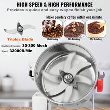 2000g Electric Grain Mill Grinder, High Speed 3400W Commercial Spice Grinders, Stainless Steel Pulverizer Powder Machine, For Dry Grains Spices Cereals Coffee Corn Pepper, Swing Type - 2000gRocking type Knob timing - 查看 4
