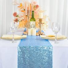2 Stücke blaue Pailletten-Tischdecke 30 cm x 180 cm, glitzernde Party-Tischdecke geeignet für Hochzeit, Bridal-Shower, Geburtstag, Abschlussfeier, Bankett, Restaurant, Hotel Dekoration