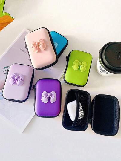 1pc Digital Accessories Organizer Bag, EVA Material Earphone Protective Case With Shockproof Foam And Zipper, Can Store Earphones, Cables, Chargers, USB Drives, SD Cards, Butterfly Decor, Suitable For Travel, Home, Outdoor, Vacation, Back To School