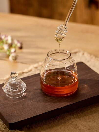 Cirelle 1pc Honey Jar With Dipper And Lid, Glass Honey Pot With 17 Honeycomb Shaped Compartments, Suitable For Home Kitchen, Restaurant, Cafe, Rama Kitchen Essentials, Kitchen Use, High-End Restaurants Supplies, Housewarming Gift, Party Use, Family Dining, Afternoon Tea Use