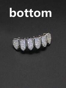 1pc/2pcs Hip Hop Men's Cubic Zirconia Grillz Teeth Grillz, 8 Top And Bottom Teeth Grills Teeth Hip Hop 3d Cubic Zirconia Tooth Grills, Top & Bottom Teeth Grills, Suitable For Men And Women Halloween - Big Diamond Silver - View 3