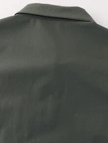 LEDUNTINO [春夏] 男士時尚休閒工裝襯衫，運動風，純色，綠色，丈夫/男友禮物，男士春夏短袖襯衫，翻領，鈕扣開襟 - 軍綠色 - 查看 6