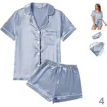 S.4Pcs Womens Satin Silky Pajama Sets Short Sleeve Shirt XS-4XL Floral Pajamas Set Soft PJ Loungewear Sleepwear - Hot Pink-w - View 10