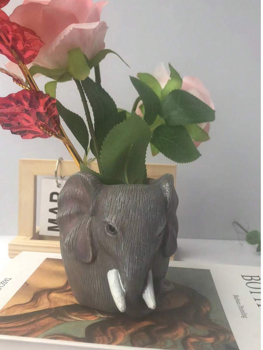 1pc Resin Cute Elephant Planter Money-Attracting Elephant Planter Succulent Home Decor Accent Piece Vase Room Decor Flower Vase Glass Vase
