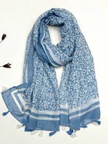 Elegant & Simple Scarf, Fashion Floral Print Lightweight Shawl, Chiffon Feel, Large Size, Suitable For Women In Spring/Summer, Bohemian Style For Beach/Sunscreen - Multicolor - View 13