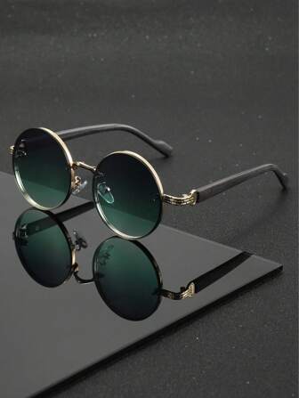 1 副男女通用圆形黑色金属眼镜，复古朋克街头时尚眼镜，适合街头摄影、旅行、派对、日常装扮、钓鱼、露营，适合夏季海滩度假、户外、旅行