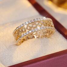 1pc Minimalist Hollow Geometric Design Zirconia Ring, Fashionable Gift For Women