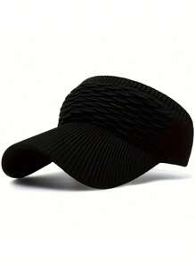 Women's Lightweight Gray Sun Visor Cap - Breathable & Stretchy Polyester, UV Protection, Textured Knit Design With Curved Brim For Running & Outdoor Activities, Hand-Washable, Sun Protection Cap|Textured Knit Cap|Breathable Mesh Visor