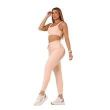 GAROTAFIT Fitness Set High Neck Top Jogger Pants High Waist Polyamide UV50+ - 淺粉色 - 查看 4