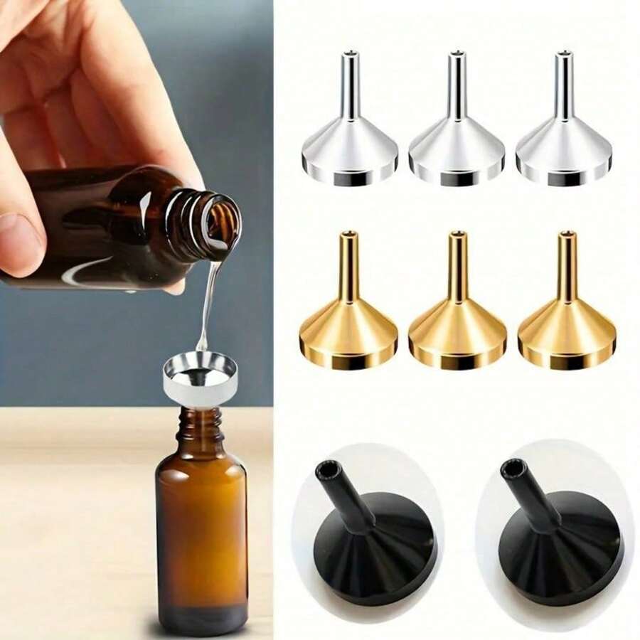 1/2/5/10pcs Metal Mini Funnel For Perfume & Essential Oil Filling, Convenient For Liquid Transfer And Pouring,Kitchen Essentials Funnel Set, Multi-Size For Oil, Wine, And Kitchen Organization, Splatter Proof, Easy Storage For Kitchen Organization