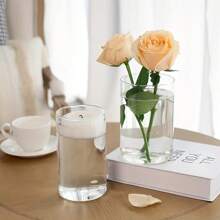 3 buc vaze cilindrice de sticlă pentru decorațiuni de masă centrale, vază de flori de sticlă pentru centre de nuntă, vaze mici pentru flori vaze cu muguri, aranjament floral ghiveci decorativ, lotus verde, floare falsă, imitație de floare, vază de bricolaj