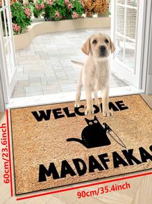 1pc Cat Holding Knife "Welcome" Pattern Doormat, Simple Style Indoor & Outdoor Non-Slip Mat, Machine Washable Anti-Fouling Absorbent Quick-Dry Entrance Mat, Suitable For Kitchen, Dining Room, Hallway, Bathroom, Bedroom, Outdoor, Entryway, Home Decor, Room Decor, All Season Rug Carpet Rugs Door Mat Carpet For Living Room Kitchen Rug Bedroom Decor Blankets And Throws Rugs For Bed Room Bathroom Decor Room Decoration Stuff Living Room Decor Office Decor House Decor Home Decor Living Room Bathroom Rug Room Decor Aesthetic