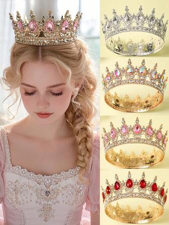 1pc Multi Colored Baroque Style High-End Crown Hair Accessory Suitable For Weddings, Birthdays, And Parties For Girls Tiara Hair Garland Costume Crown