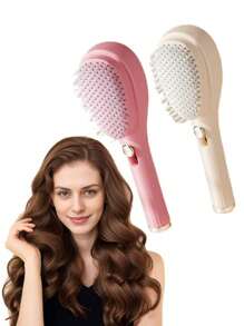 1/2pcs Retractable Self-Cleaning Anti-Static Comb, One-Button Comb, Scalp Massage Brush Suitable For All Hair Types, Easy To Detach And Clean (Pink And Beige (Button)), Note: The Product Material Is Sturdy