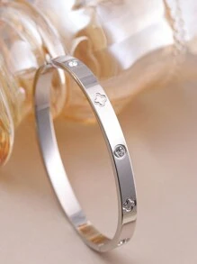3pcs Fashion 18K Gold Plated Stainless Steel Four-Leaf Clover Nail Bracelet, Suitable For Women's Party, Daily Wear, European And American Style, Personalized, Generous, Luxury Cubic Zirconia Wristband, Wedding Jewelry Set, Gift For Girls, Women, Relatives, Friends, Beautiful Wedding, Birthday, Valentine's Day, Mom, Mother, Mother's Day, Gift