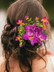 新款波西米亚风仿兰花发梳，沙滩度假新娘发饰，梳子，发梳，侧梳，发饰，学习用品，头部饰品 - 彩色 - 查看 3