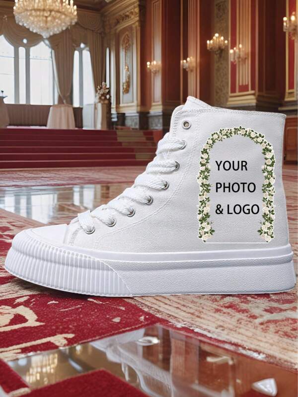 Customized DIY Men & Women Canvas Mid-Top Sneakers, Simple Design For Outdoor, Casual Wear, Rubber Sole, All Season