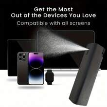 1 Set Of Cleaning Solution And Ultra-Fine Fiber Cloth - Portable Spray And Wipe For Phones, Computers, Glasses - TSA Compliant Size, Alcohol And Ammonia-Free (Empty Bottle, No Liquid)