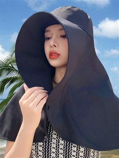 1 件大号女士披肩设计防晒帽，沙滩遮阳全覆盖帽