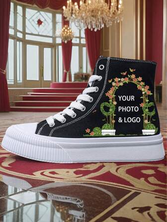 Customized DIY Mid-Top Canvas Sneakers, Unisex Simple Design For Outdoor, Casual Vulcanized Rubber Sole Sports Shoes, All Season