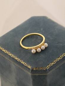 Flyleaf 1 Piece Exquisite 925 Sterling Silver 18k Gold Color 4 Single Rows Sea Shell Faux Pearl Open Ring For Women Female Daily Wear Fine Jewelry - Gold - View 9