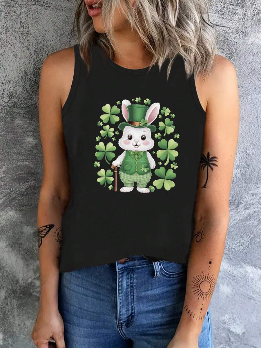 Clover Cute Cartoon White Rabbit Women's Vest | SHEIN USA