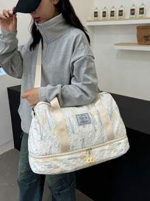 Fashionable & Cute Women Tote Bag With Separate Shoe Compartment, Lightweight Handheld Multi-Layer Pink 3D Lightning Bolt Travel Bag, Large Capacity Diagonal Crossbody Luggage Bag, Wet & Dry Separation Fitness Bag, Suitable For Suitcase, Outdoor, Storage, Colorful Student Schoolbag, Maternity Bag, Girlfriend Gift, Personalized Outdoor Bag, Men's Business Short-Trip Bag Bag For School School Accessories School Stuff - White - View 3