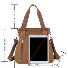 Women's Plain Zip Front Large Capacity Casual Shoulder Bag