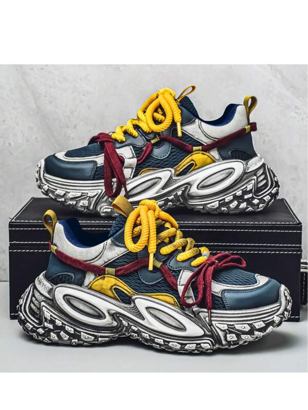 Nuevos tenis de hombre de moda primaveral, casuales, con suela gruesa y distorsionada, diseño atlético