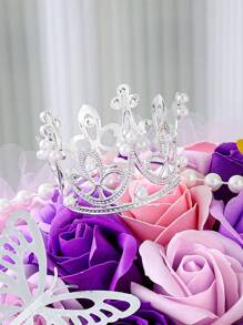 12pcs Mini Pearl Beaded Crown Shaped Flower Bouquet Accessories , Perfect For Birthday Party Decorations, Back To School Valentine Day