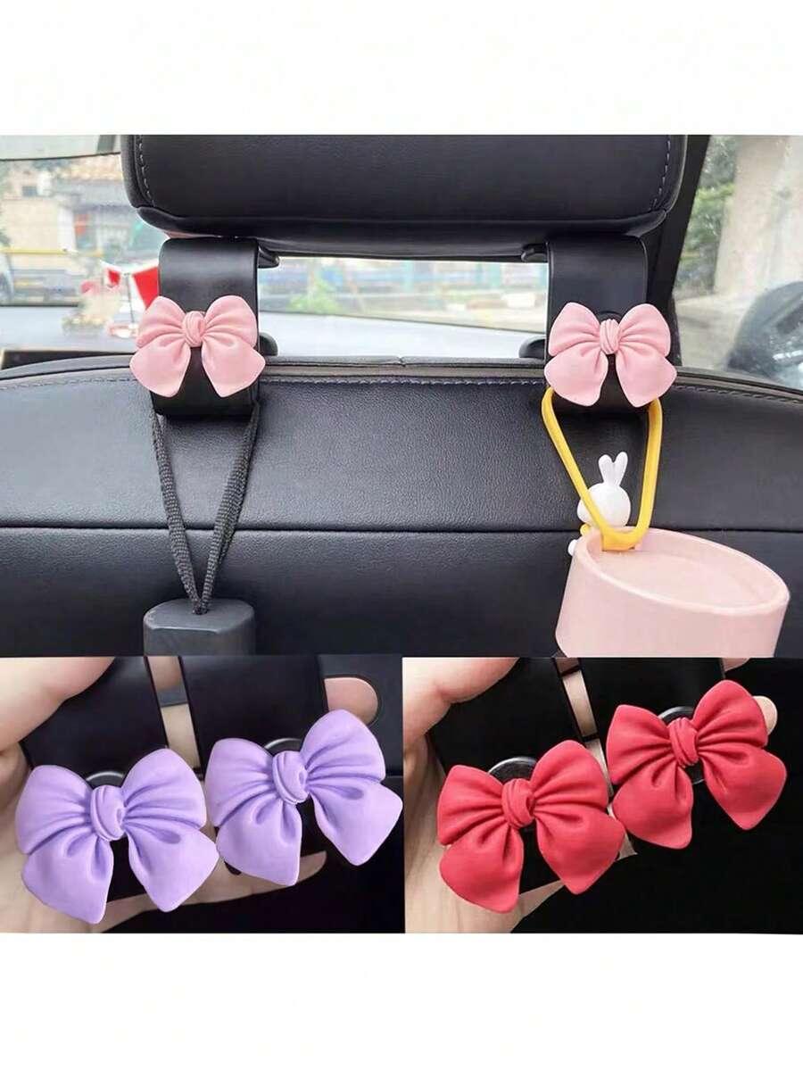 2pcs Bow-Knot Shaped Car Seat Back Hooks, Creative Cute Car Interior Accessory Organizer Hanger - Một cỡ - Xem 1
