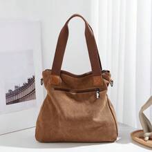 Women's Plain Zip Front Large Capacity Casual Shoulder Bag